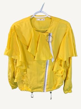 Mango Bright Yellow Ruffled Jacket XS (New Without Tags)